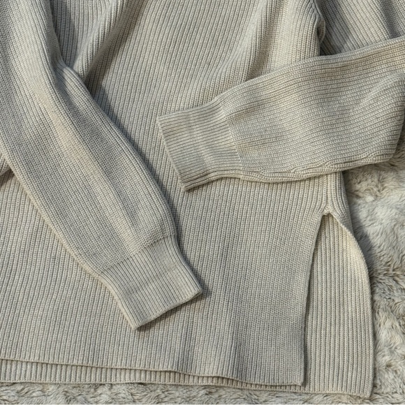 Athleta V-Neck Split Side Ribbed Knit Sweater Cream Ivory Small - Picture 5 of 7